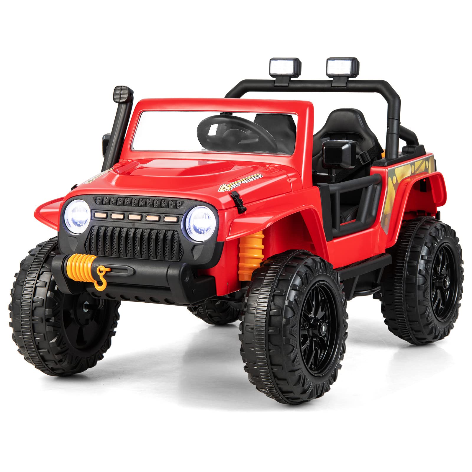 COSTWAY 12V Kids Electric Ride on Car, Battery Powered Truck with Remote Control, Parent Seat, Music, Horn, LED Lights, 2 Motors Electric Vehicle Toy for Boys Girls (Red)