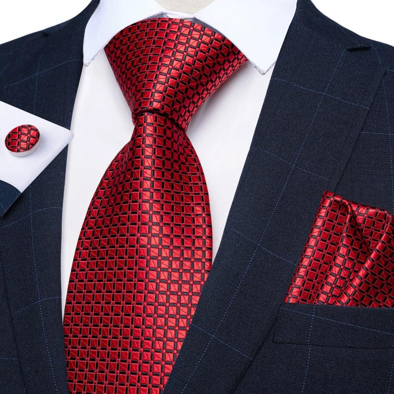 Set Corbata 8cm Seda Cuadro para Hombre miniatura 2