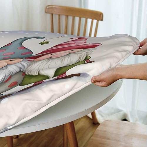 Miniatura 9 de Mantel redondo de gnomo navideño con muñeco de nieve de invierno (48 pulgadas para mesa de 40 a 44 pulgadas), mantel ajustable con borde elástico