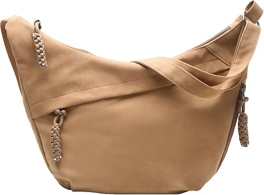 Suede Crescent Crossbody Bag for Women Luna Bag Casual Hobo Dumpling Bags Half Moon Sling Purse