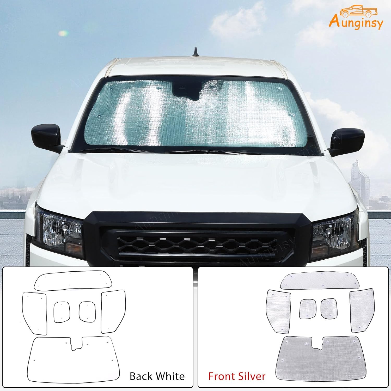 Aunginsy Car Full Windshield Sunshade Compatible with Nisan Frontier 2022-2024 Automotive Windshield Sunshades Foldable Reflective Sun Visor for UV Rays/Sun Heat Full Protect Car Interior Accessories