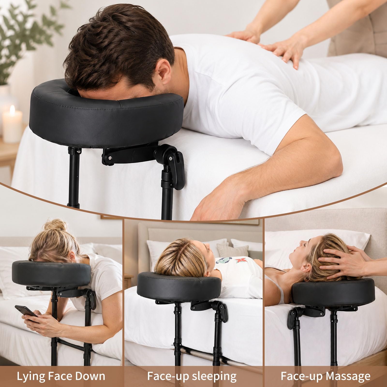 Poggiatesta massaggiante per letto, regolabile in altezza, poggiatesta ergonomico e cuscino con fessura per il viso, compatibile con lettino da massaggio di spessore 14-45 cm, tavolo da massaggio