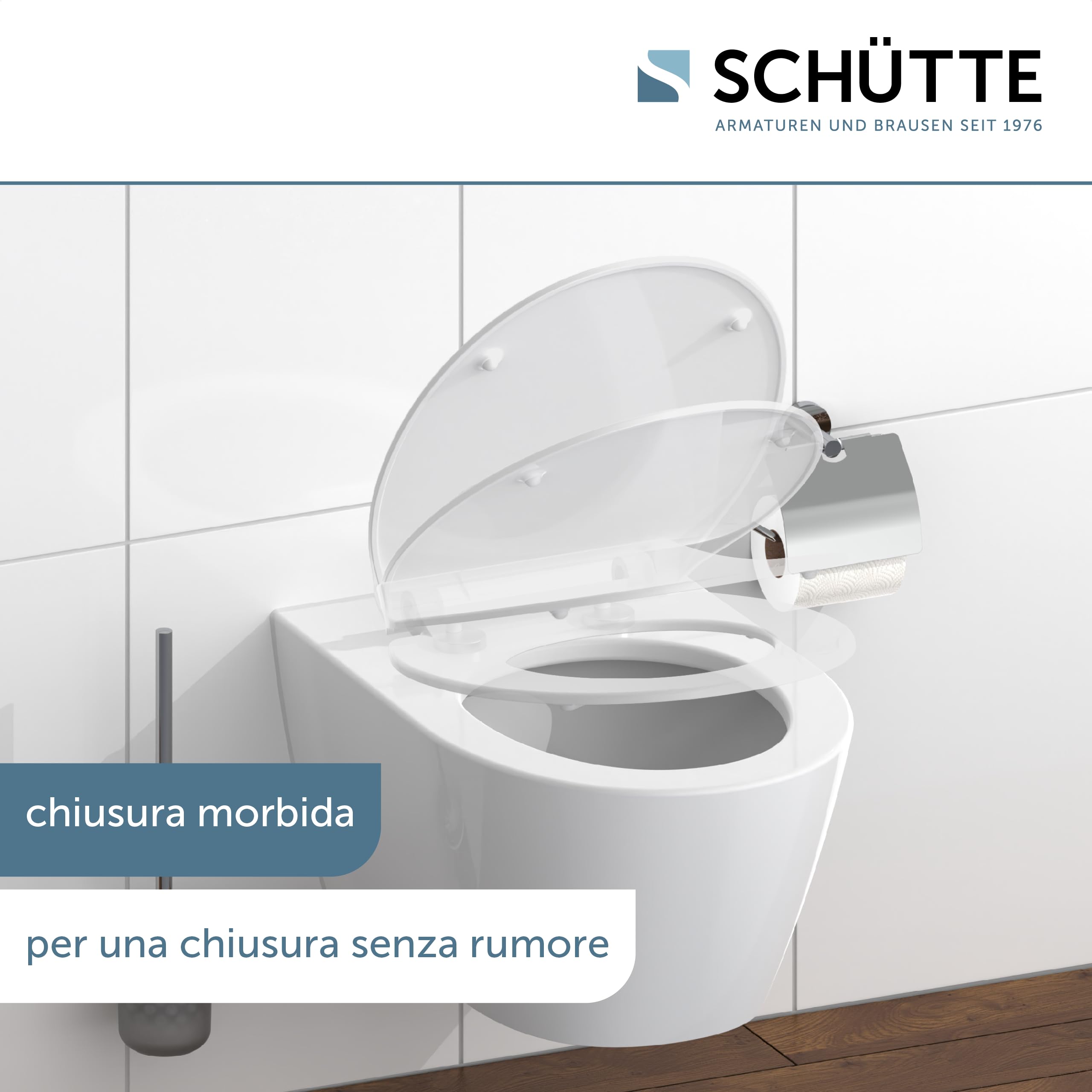 SCHÜTTE 82700 - Sedile WC in Duropl.Slim, con abbassamento automatico e chiusura rapida, bianco