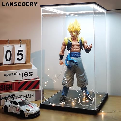 Miniatura 7 de LANSCOERY Vitrina de acrílico con luz LED ajustable amarillablancacálida, caja transparente de protección UV, vitrina a prueba de polvo para figuras