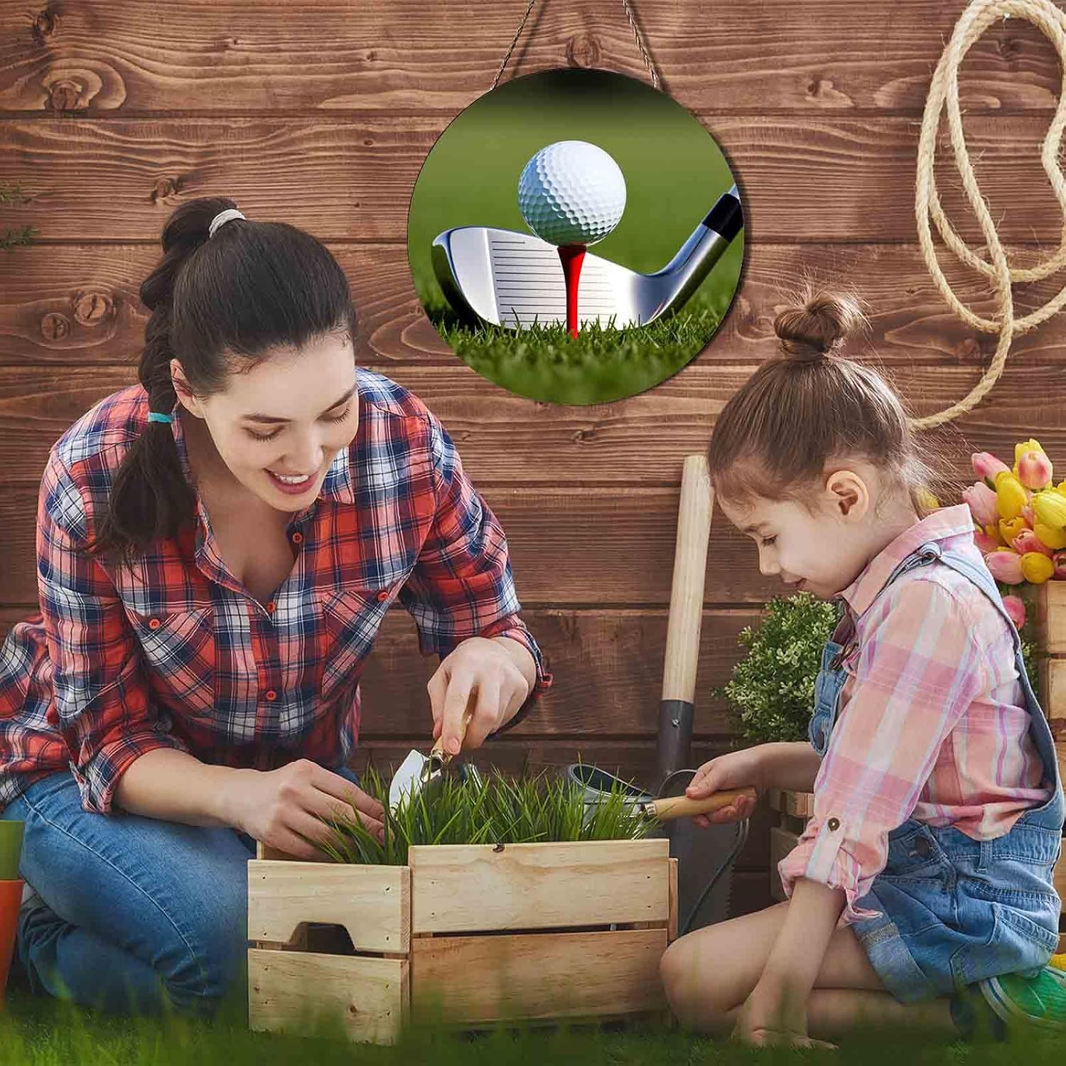 Welcome Sign Golf Ball For Front Door Decor, Golf Course Welcome Wood Door Hanger For Porch Balcony, Golf Balls Welcome Door Wreath Hanger Kitchen Bedroom Home Decoration