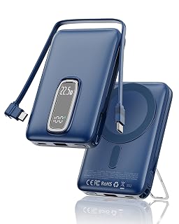 Power Bank Magnético 10000mAh, Batería Externa Inalámbrica de 22.5W PD & QC 3.0, Cargador Portátil USB-C para MagSafe, Powerbank Inalámbrico para iPhone 17 16 15 14 13 12 (Azul) - Amazon product rated Grade B
