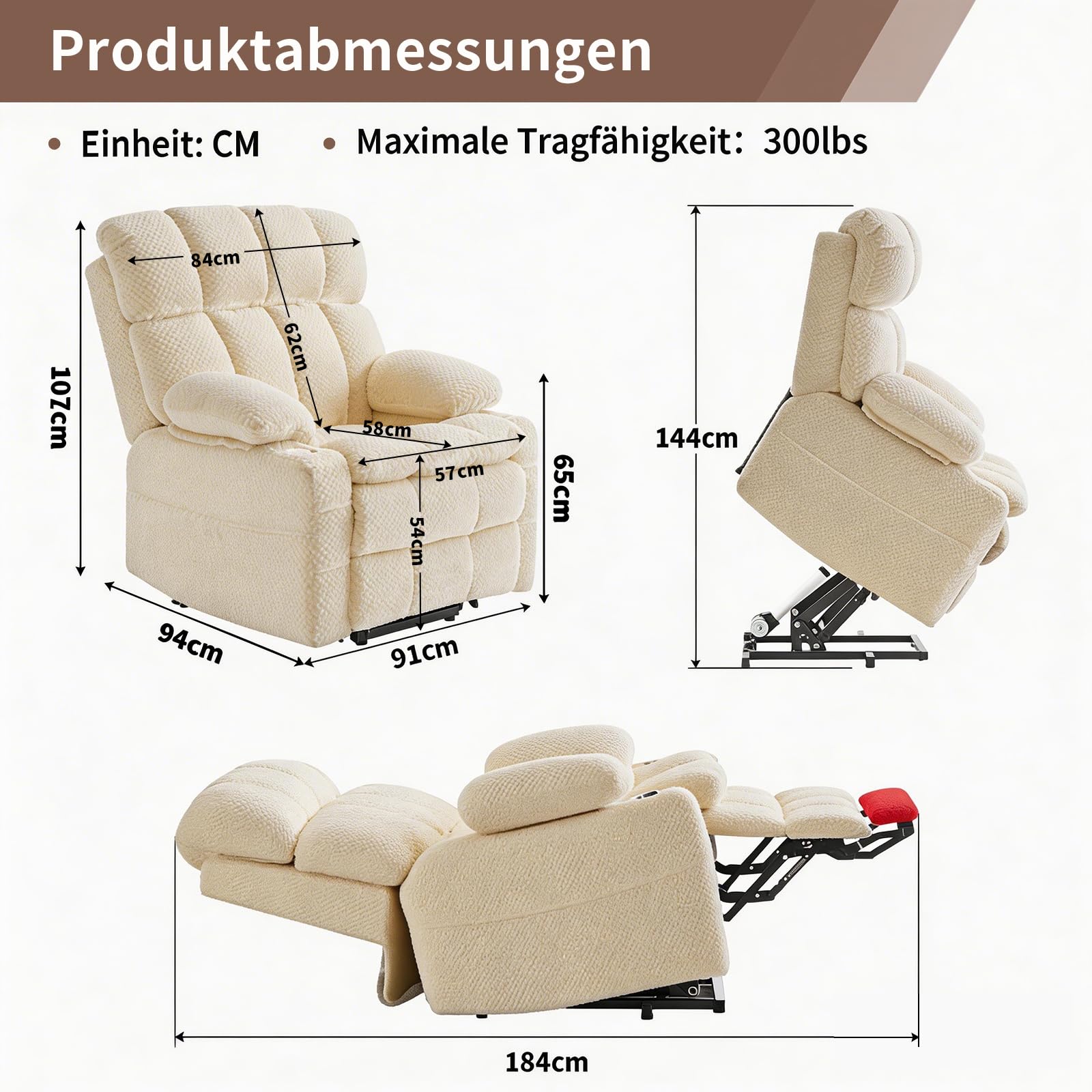 fernsehsessel elektrisch verstellbar，Zweimotoriger Antrieb relaxsessel mit Aufstehhilfe Sessel Wohnzimmer relaxsessel mit liegefunktion, multifunktionales Einzelsofa（Beige）