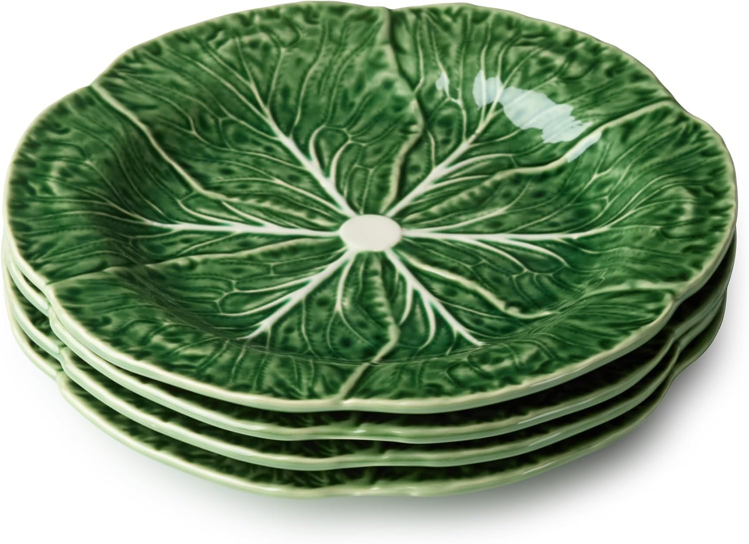 Le Jardin Cabbage 3D SALAD/DESSERT PLATES, SET OF FOUR - 9" Sculpted Green Stoneware Leaf Plates – Seasonal Spring & Summer Tableware for Fresh, Nature-Inspired Dining and Entertaining