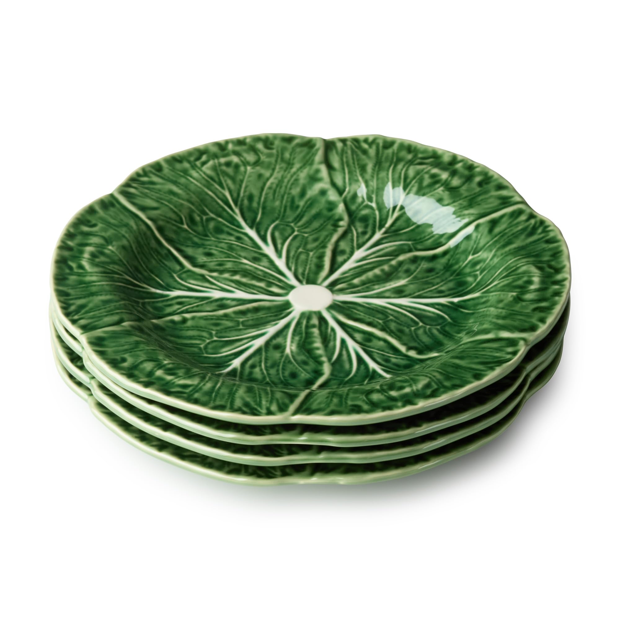 Photo 1 of **MISSING 2 PLATES***Le Jardin Green Cabbage Plates 3D SALAD/DESSERT PLATES, SET OF FOUR - 9" Sculpted Green Stoneware Leaf Plates – Seasonal Spring & Summer Tableware for Fresh, Nature-Inspired Dining