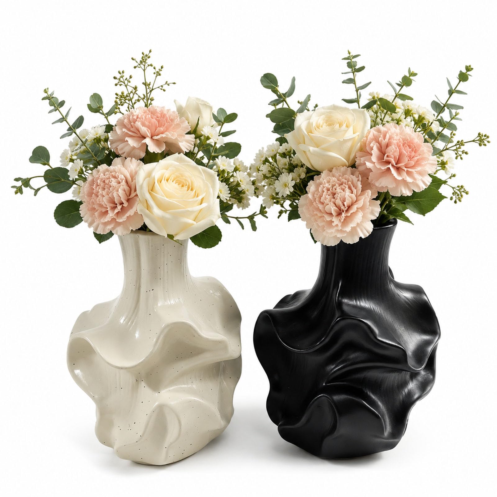 Moderne Kunstharz Vase für Pampasgras Trockenblumen und Wohndeko | Wohnzimmer Schlafzimmer Büro Esstisch Regal Kaminsims Tischdeko Zweige Kunstblumen Dekoobjekt Minimalistisch Skulptural