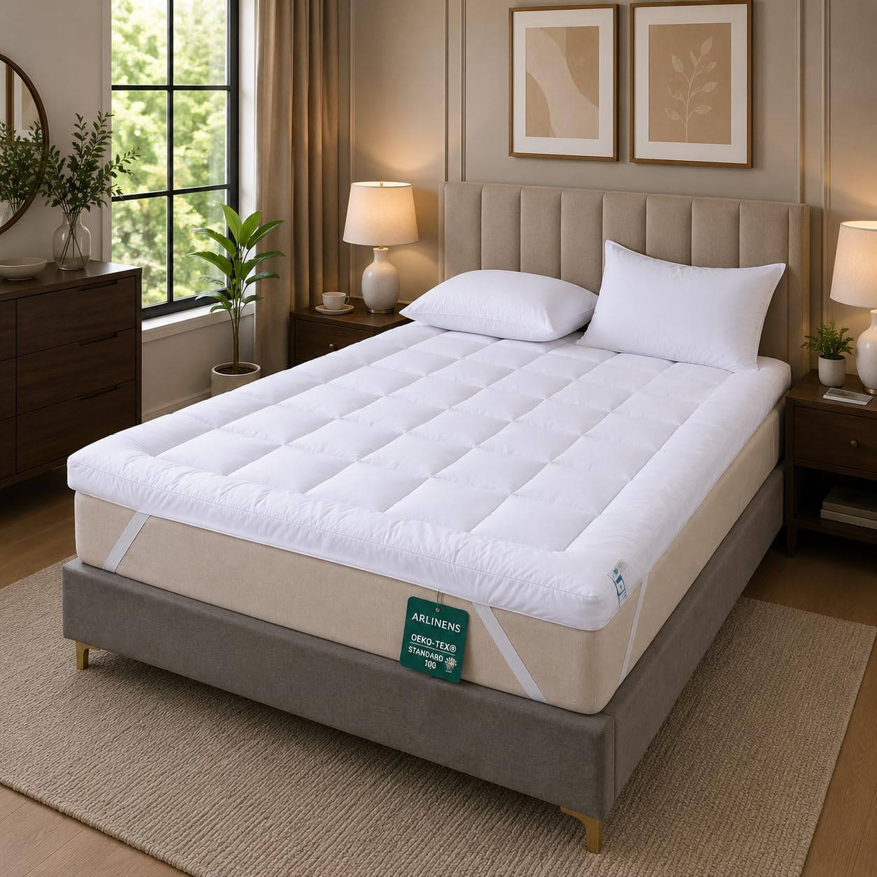 Mattress Topper Double Bed 4"(10cm) Hotel Quality Extra Soft Hypoallergenic Deep Microfiber topper Super Fluffy & Breathable Microfiber Mattress Topper with Elasticized Straps (Double,137x190cmx10cm)