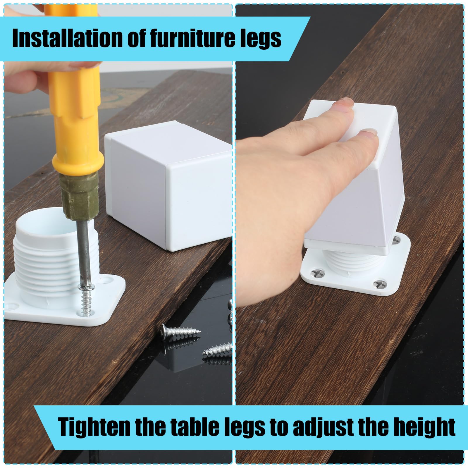 4 Gambe Regolabili Per Mobili - Piedini In Alluminio Bianco 15cm Quadrati - Per Tavoli, Armadi, Letti - Foto 9