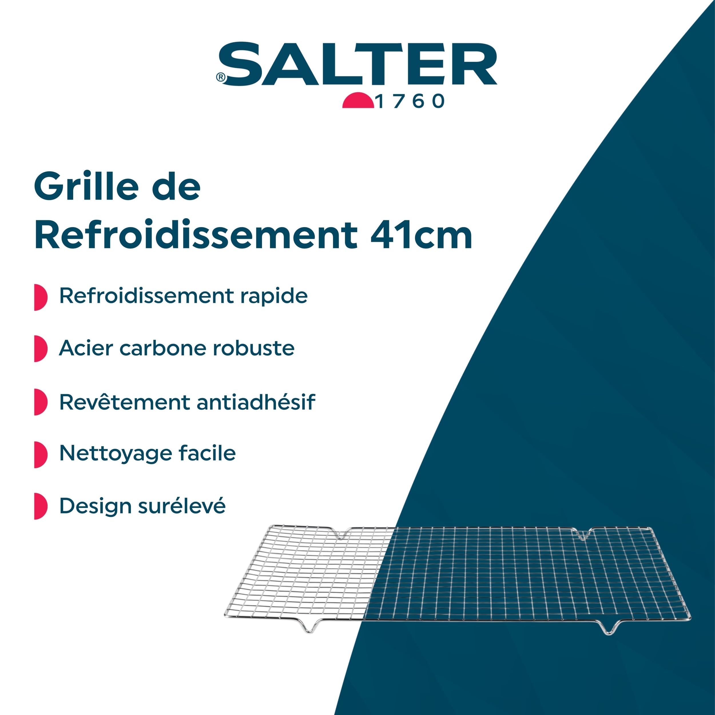 Salter BW12568EU7 Cooling Rack 41 cm Metal Wire Cake Tray for Baking, Large Carbon Steel Rack
