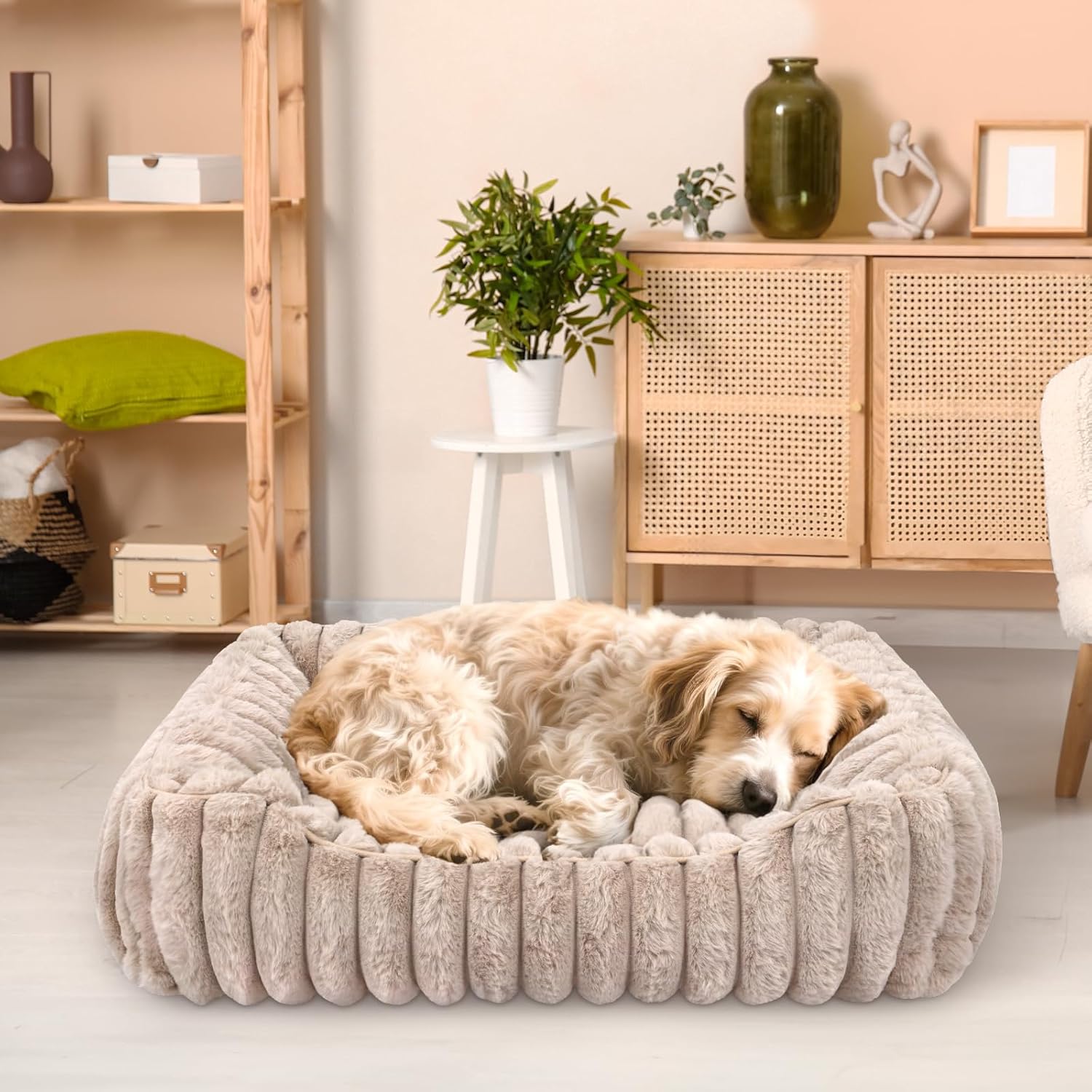 Ultra Soft Dog Bed for Medium Large Dogs, Machine Washable Rectangular Pet Bed with Non-Slip Bottom, Breathable Puppy Sleeping Mat for Indoor, Fits 28-inch Pet Crate, Camel