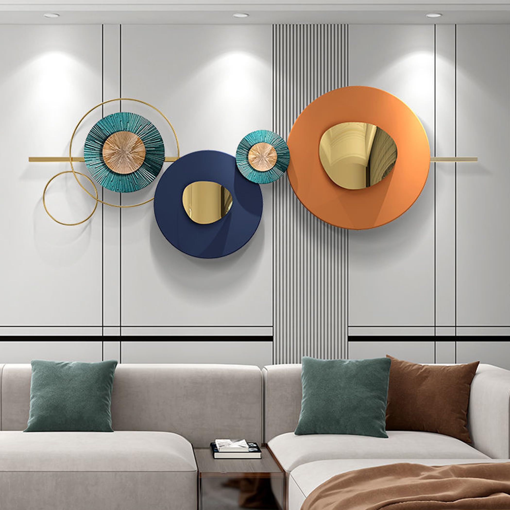 GERHWASH Decoración de pared de metal – Cuadro de metal – Decoración de pared – Moderno creativo geométrico redondo metal decoración de pared dormitorio salón pasillo comedor 150 x 57 cm