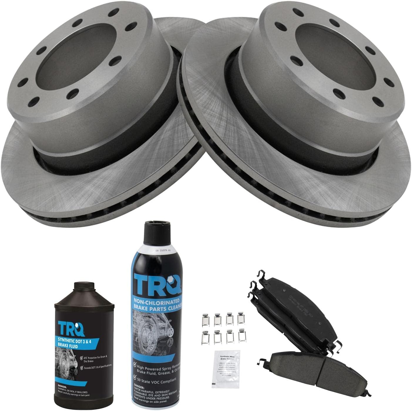TRQ Rear Brake Pad & Rotor Kit Brake Chemical Kit Brake Pads Brake Rotor Ceramic Vented Compatible with 2009-2010 Dodge Ram 2500 Ram 3500 2012 Ram 1500 2011-2018 2500 3500
