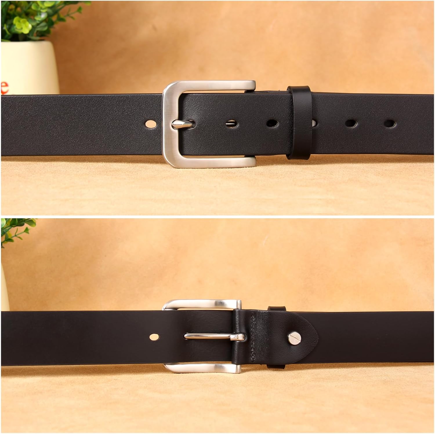 Men's Genuine Leather Belt 1 1/2" Classic & Versatile Prong Buckle in Full-Grain Leather Trim to Fit - Image 5