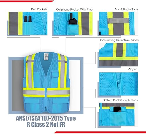Miniatura 3 de KAYGO Chalecos de seguridad de alta visibilidad KG0100, Chalecos de seguridad reflectantes con bolsillos y cremallera,ANSI Tipo R Class2 Not FR