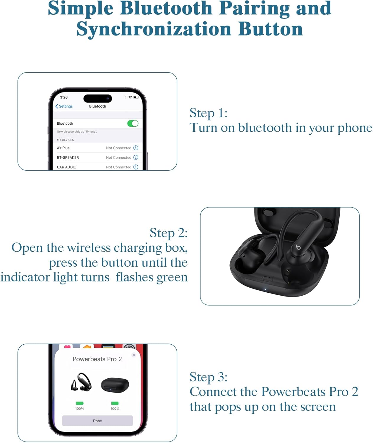 Jinstyles Wireless Charging Case for Powerbeats Pro 2: Portable Replacement Charger with Bluetooth Pairing Sync Button, 600mAh Built-in Battery, Earbuds Not Included - Image 4