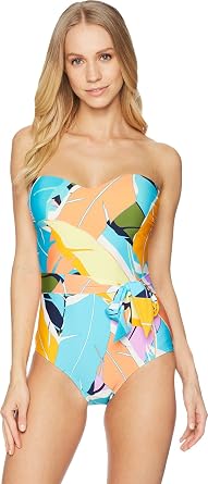 Jantzen Womens Bold Feathers Bandeau One Piece Swimsuit