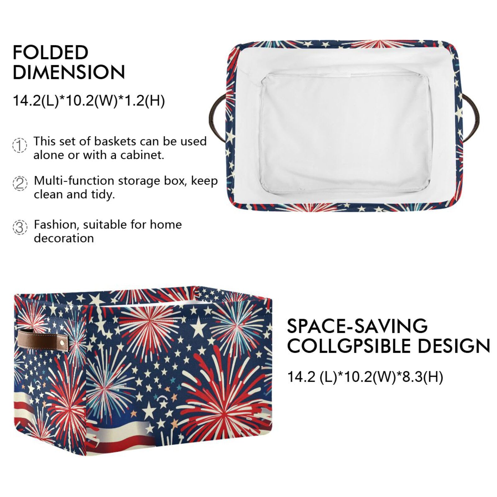 PaChyLuu Firework Storage Basket Bin Canvas Fabric Organizer Toys Basket with Handles for Home Office Nursery, Clothes, Gifts, 2 Pcs