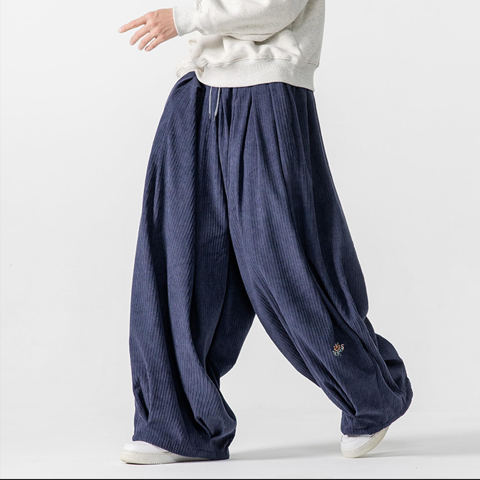 GURUNVANI Pantalones holgados de pana para hombre, holgados, de pierna ancha, con cordón de ajuste holgado