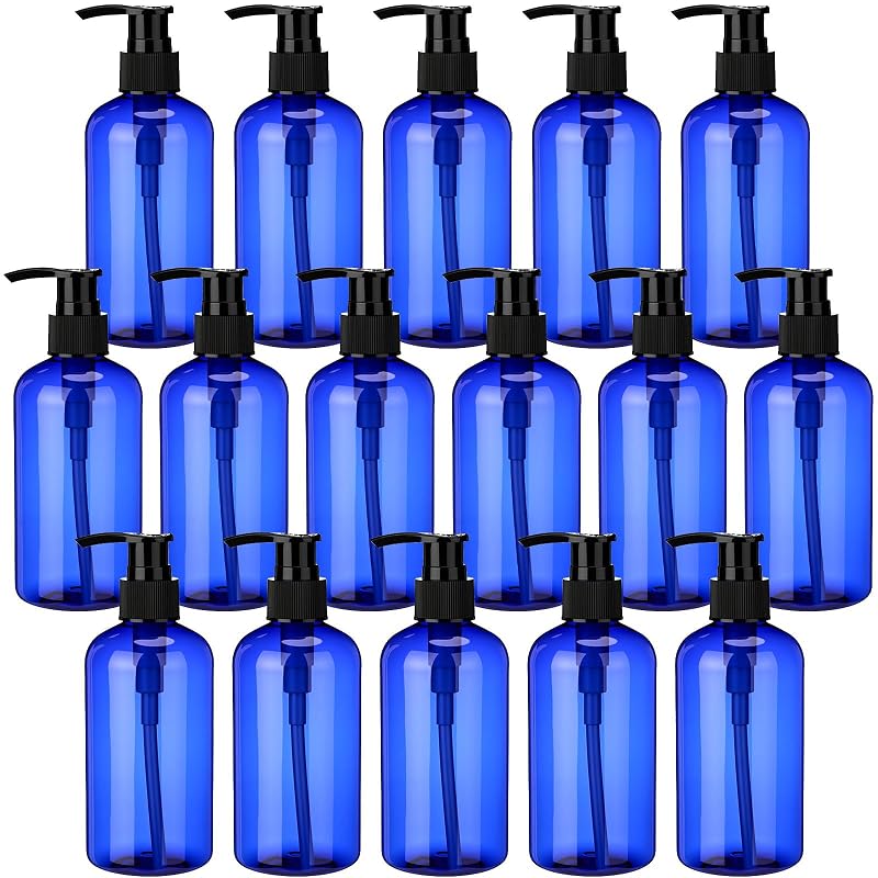 CroBlissful 16 Frascos com Bomba Azul de Plástico para Loção e Shampoo, 250 mL