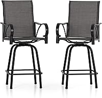 Vista 14 de PHI VILLA Juego de 2 taburetes de bar giratorios para exteriores, sillas de patio altas de 30 pulgadas de altura con tela de textileno para todo