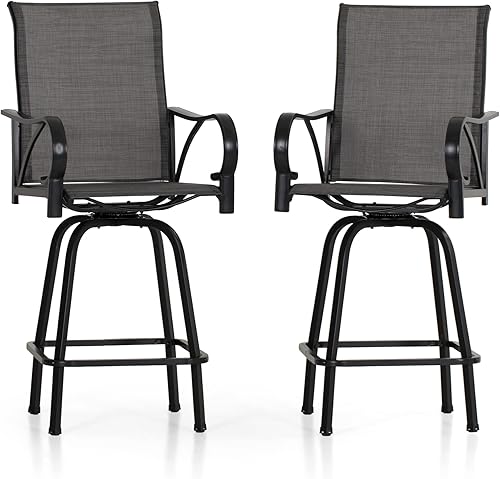 Miniatura 14 de PHI VILLA Juego de 2 taburetes de bar giratorios para exteriores, sillas de patio altas de 30 pulgadas de altura con tela de textileno para todo