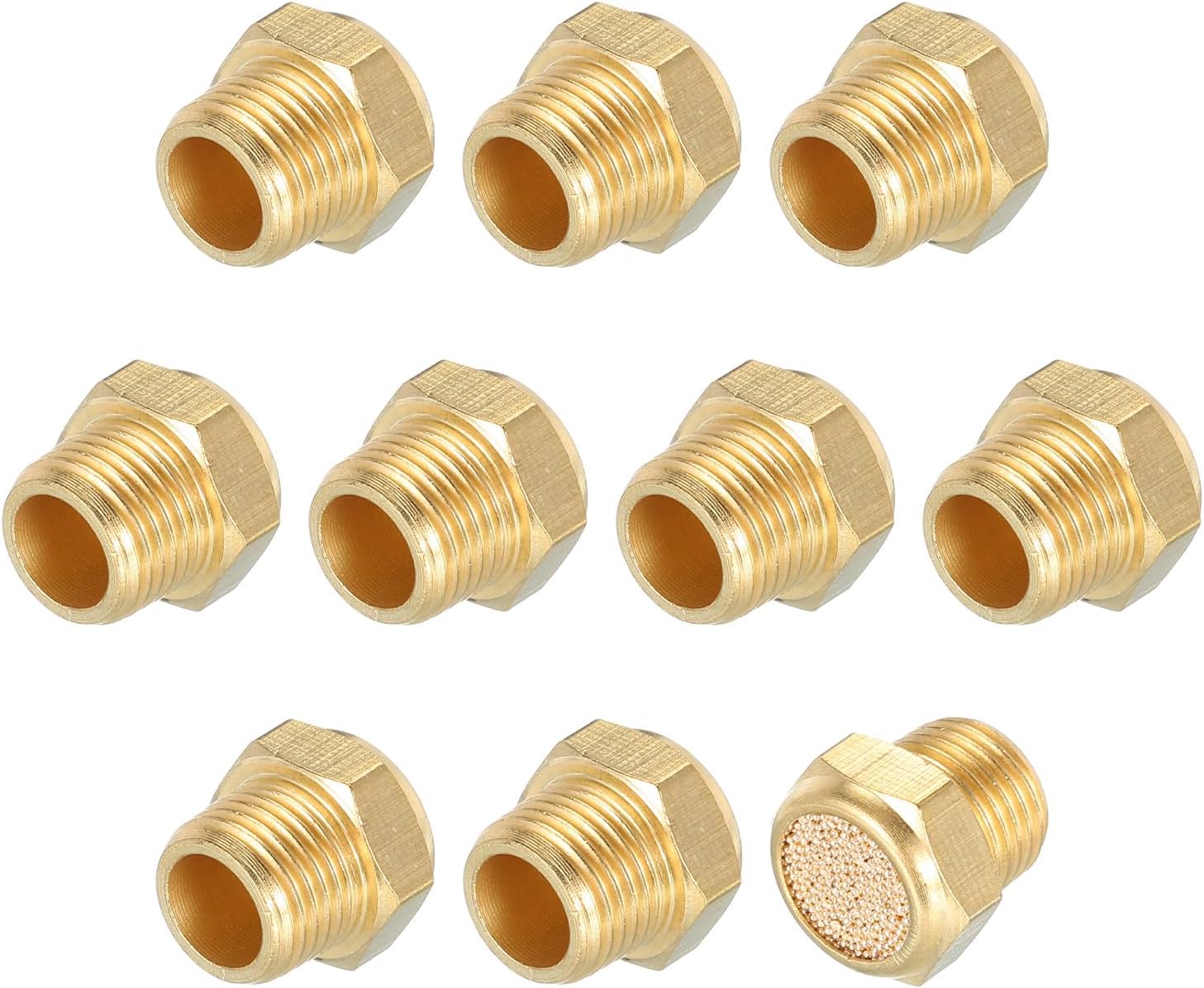 MECCANIXITY Pneumatic Muffle, 1/8" NPT Male Long Exhaust Muffler Solenoid Valve Brass Muffler Noise Silence Air Cylinder Accessories for Valve, 10 Set