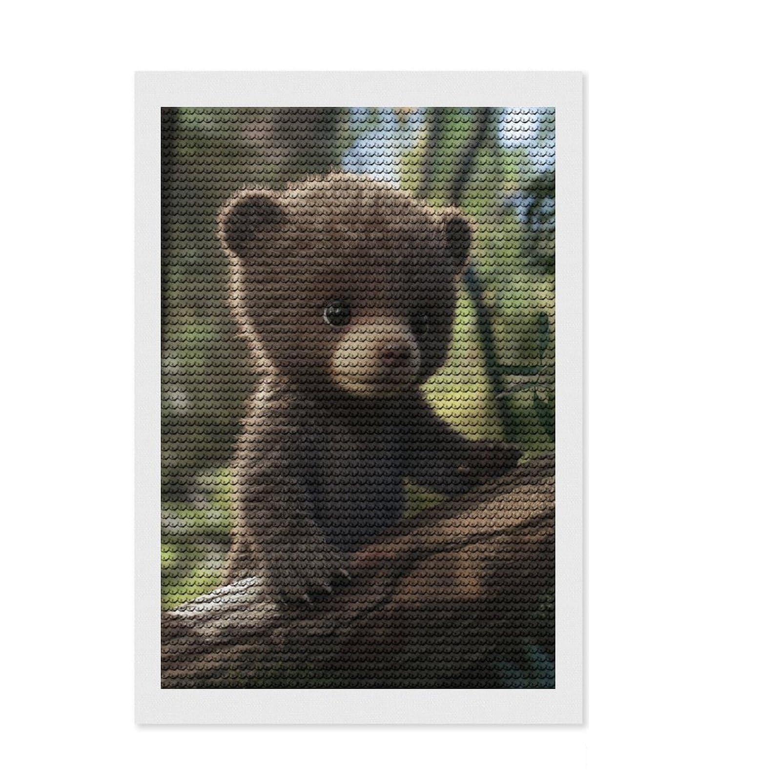Junmoney Cute Bear Cub in Forest Diamond Painting Set 8"x12", Gift Idea, for Women, with Tool Kit, Boho Decor, Stress Relief Craft, Adhesive Canvas