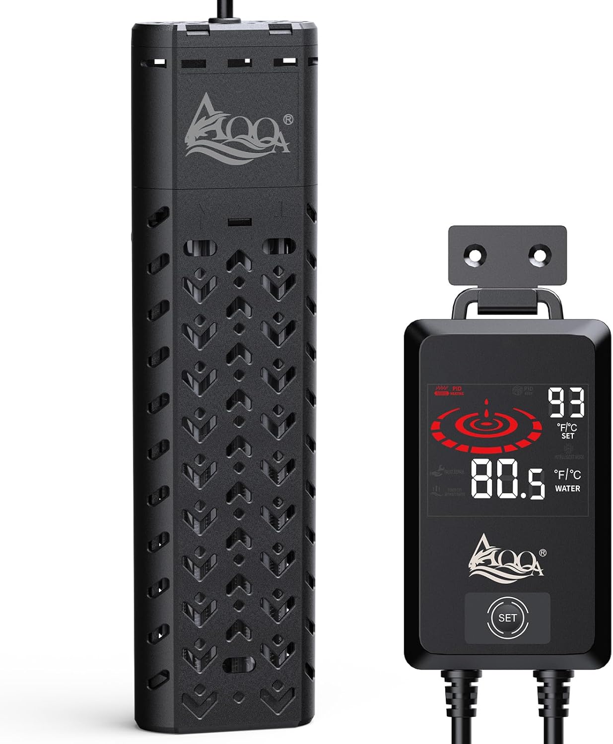 AQQA Aquarium Heater 1200W for 170-290 Gallon Large Fish Tank Submersible Pond Heater with External Controller Overheat & Dry-Run Protection Adjustable Temp Range 59-93℉ (AQ197-1200W for 170-290Gal)