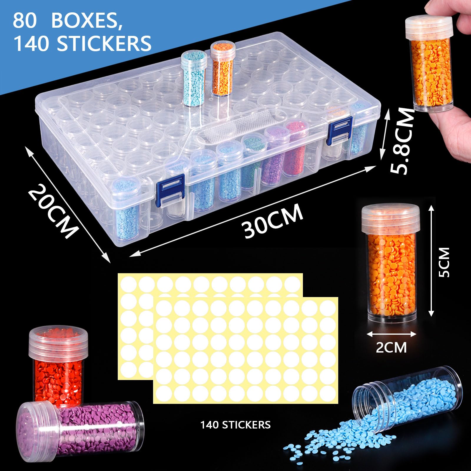 Boîte De Rangement Diamond Painting 60 Compartiments | Avec Entonnoir Et Étiquettes | Pour Strass, Perles