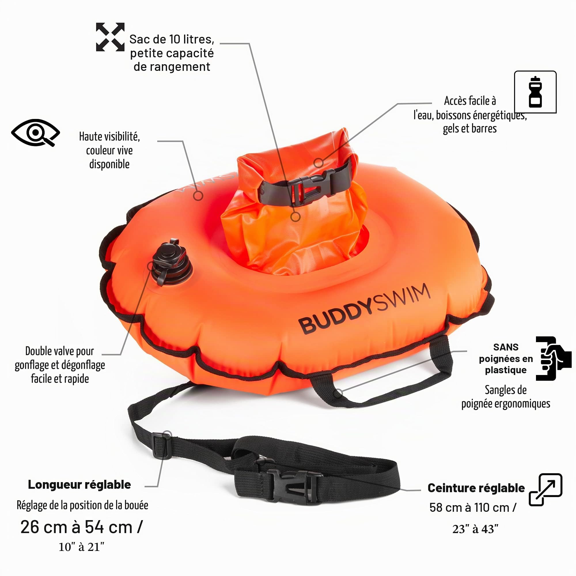 Bouée de Natation Hydrastation 10L avec Pochette Etanche pour Smartphone