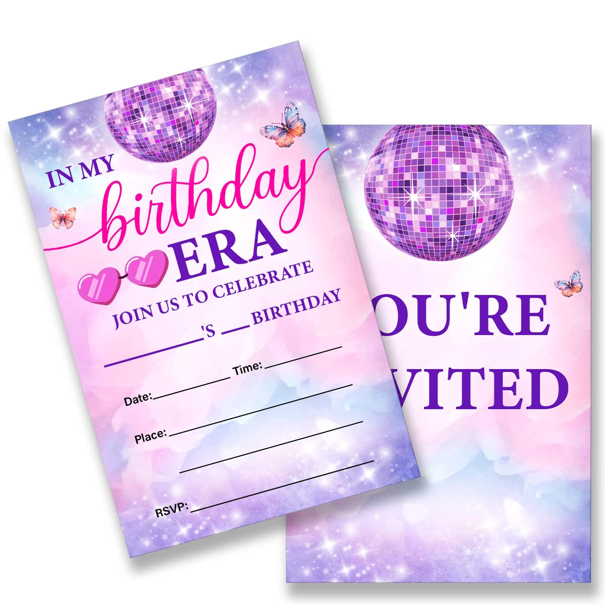 Nurawo Teen Girl Birthday Party Fill in Invitations, Music Girl Party Invites, in My Birthday Era Invitations Cards with 20 Envelopes
