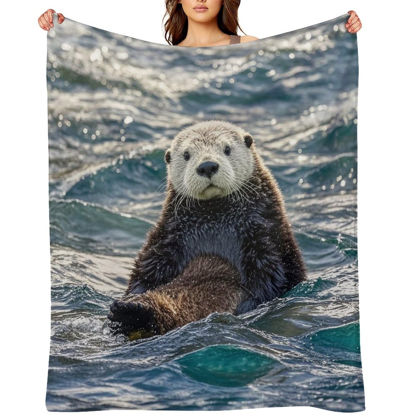 Flannel Sea Otter Throw Blanket for Couch Super Soft Fuzzy Cozy Flannel Blankets No Shed No Pilling FAnti-Static Winter Bed Blanket Decorative and Giftable Blankets