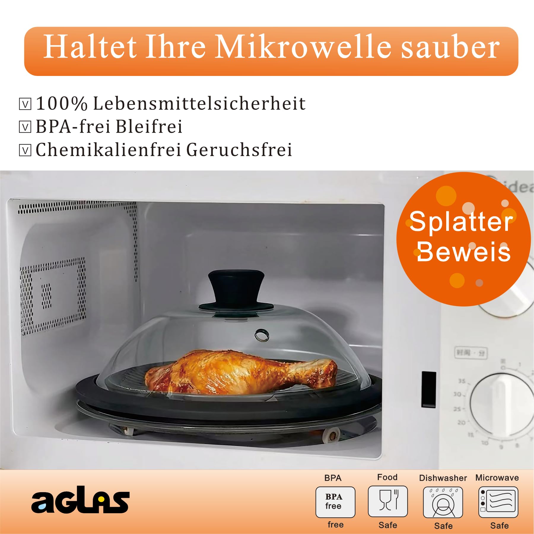 Tempered Glas Mikrowellenabdeckhaube，Mikrowellen Abdeckung 28 cm, Spritzschutz-Abdeckung mit Belüftung, Spülmaschinenfest