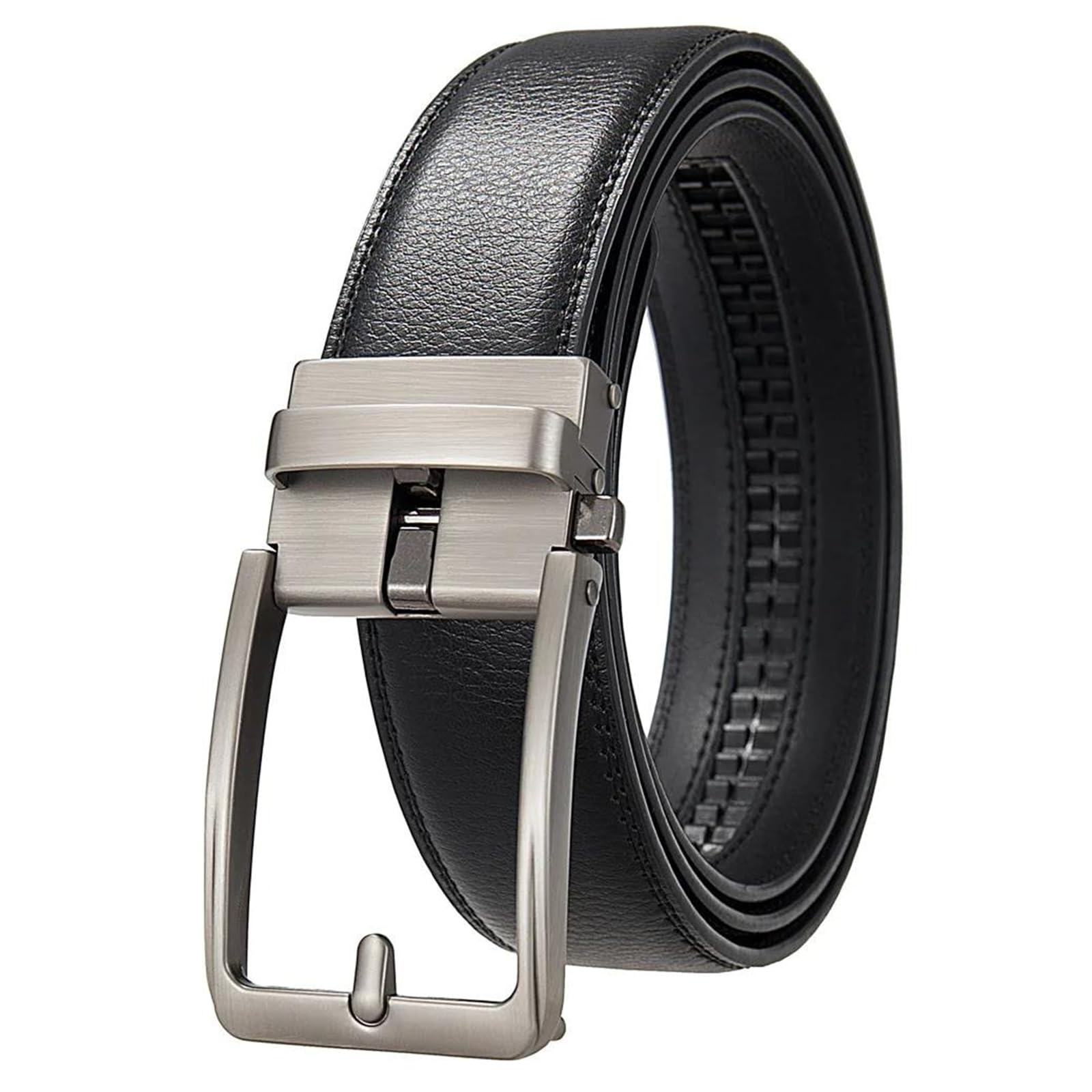 CdaTgley Ratchet Belt Men's Genuine Leather Ratchet Belt 1 3/8",Black,130cm