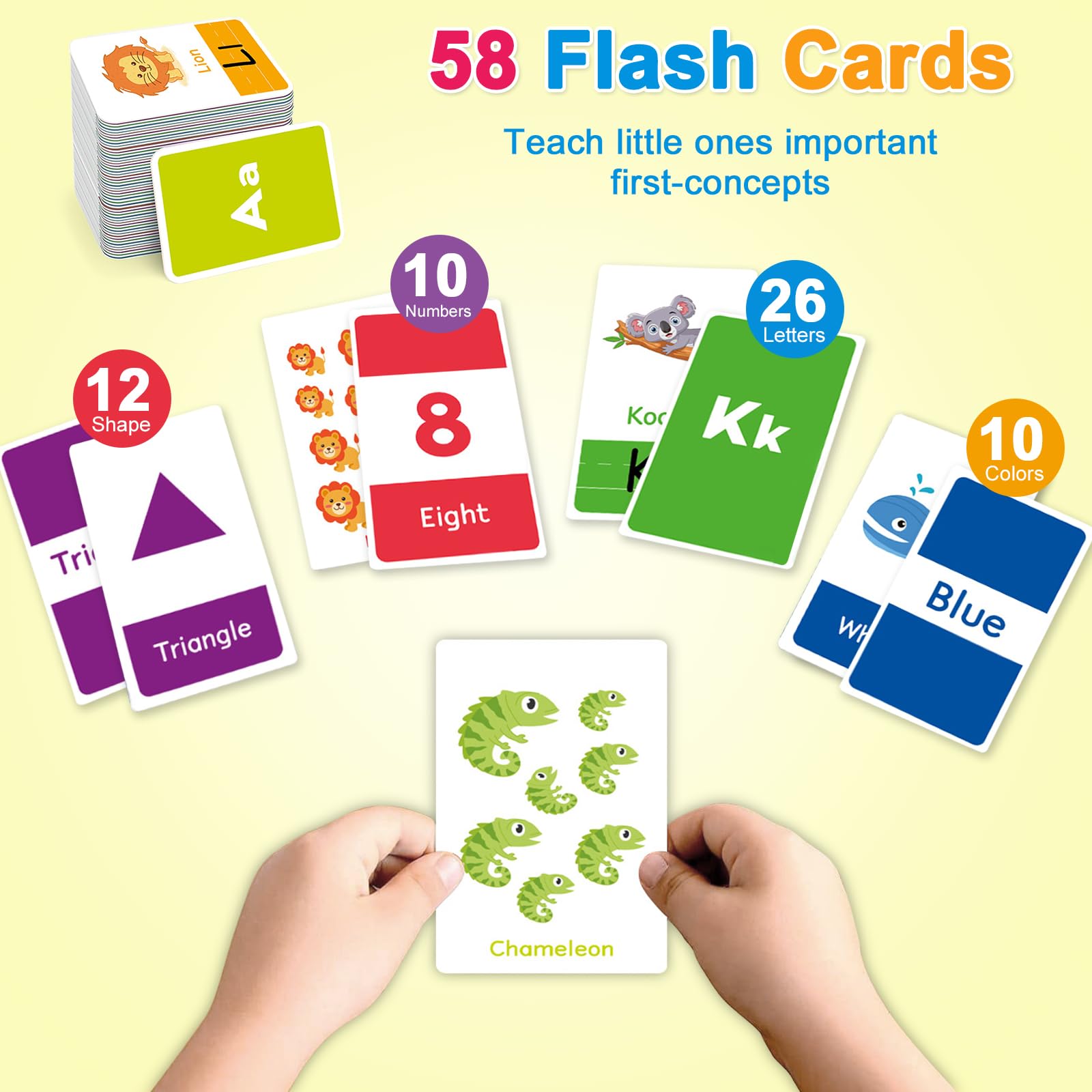 Boloshine Flash Cards for Toddlers Age 2-4, 58pcs Preschool Alphabet Flashcards with Letters Colors Shapes Numbers Animals Fruits, Learning Activities Educational Game Toys for Baby Kids - Image 3