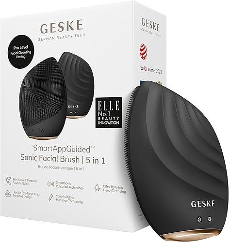 Miniatura 9 de GESKE SmartAppGuided Cepillo facial sónico 5 en 1  Cepillo de limpieza facial eléctrico vibratorio  Cepillo de silicona suave  Limpiador facial
