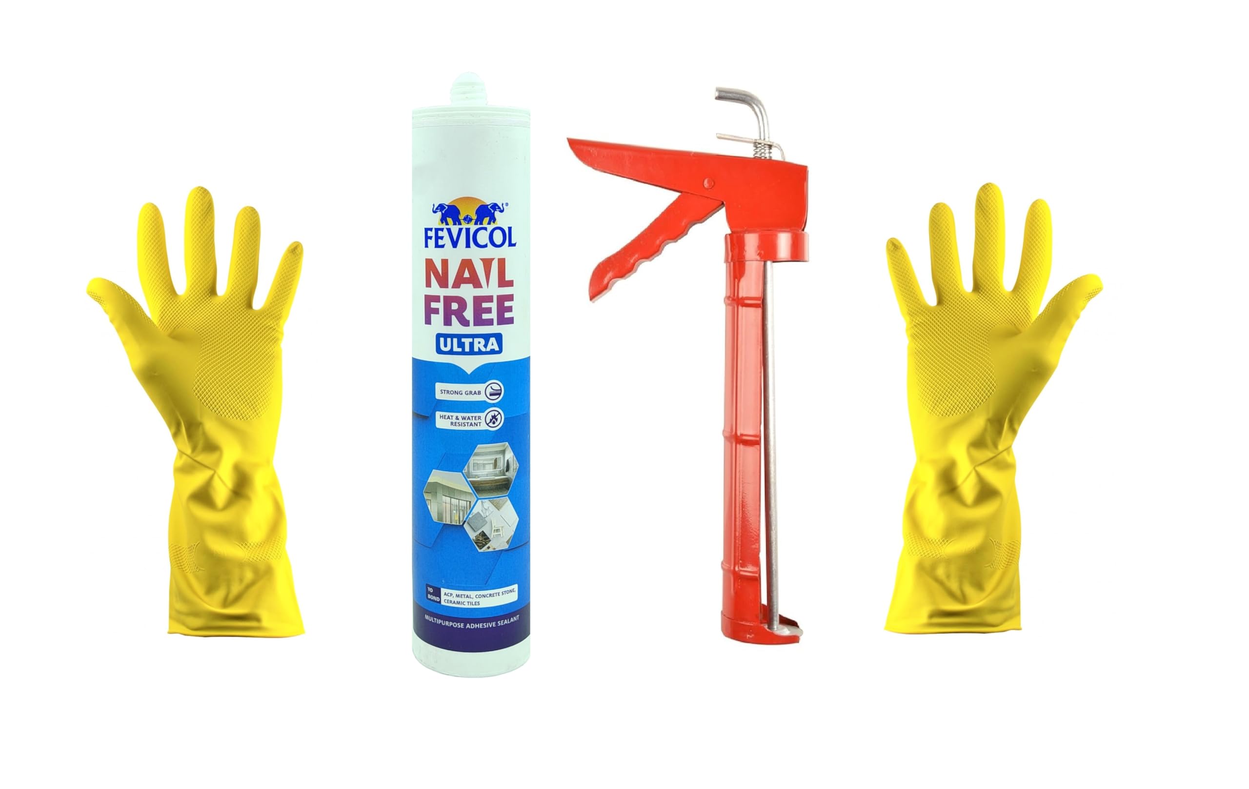 Ninetales Fevicol Nail Free Ultra Silicone Sealant | Waterproof & Weatherproof General Purpose White Silicone | Includes Caulking Gun Applicator & Protective Gloves |