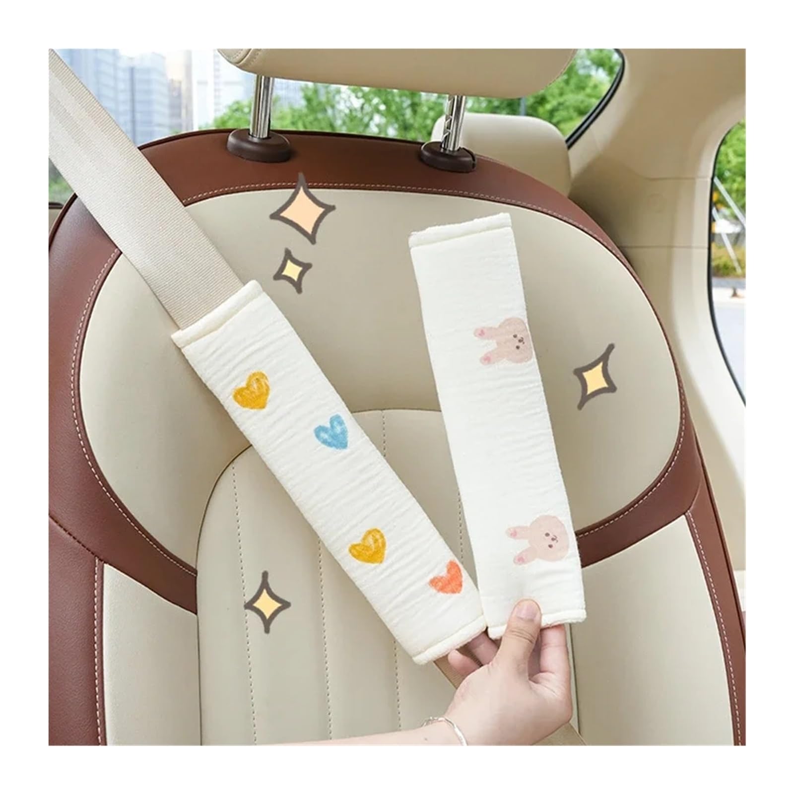 Protector Cinturon Coche Protector de hombro for cinturón de seguridad de coche, funda protectora for cinturón de seguridad de coche con dibujos animados for las cuatro estaciones, General(Brown pads)