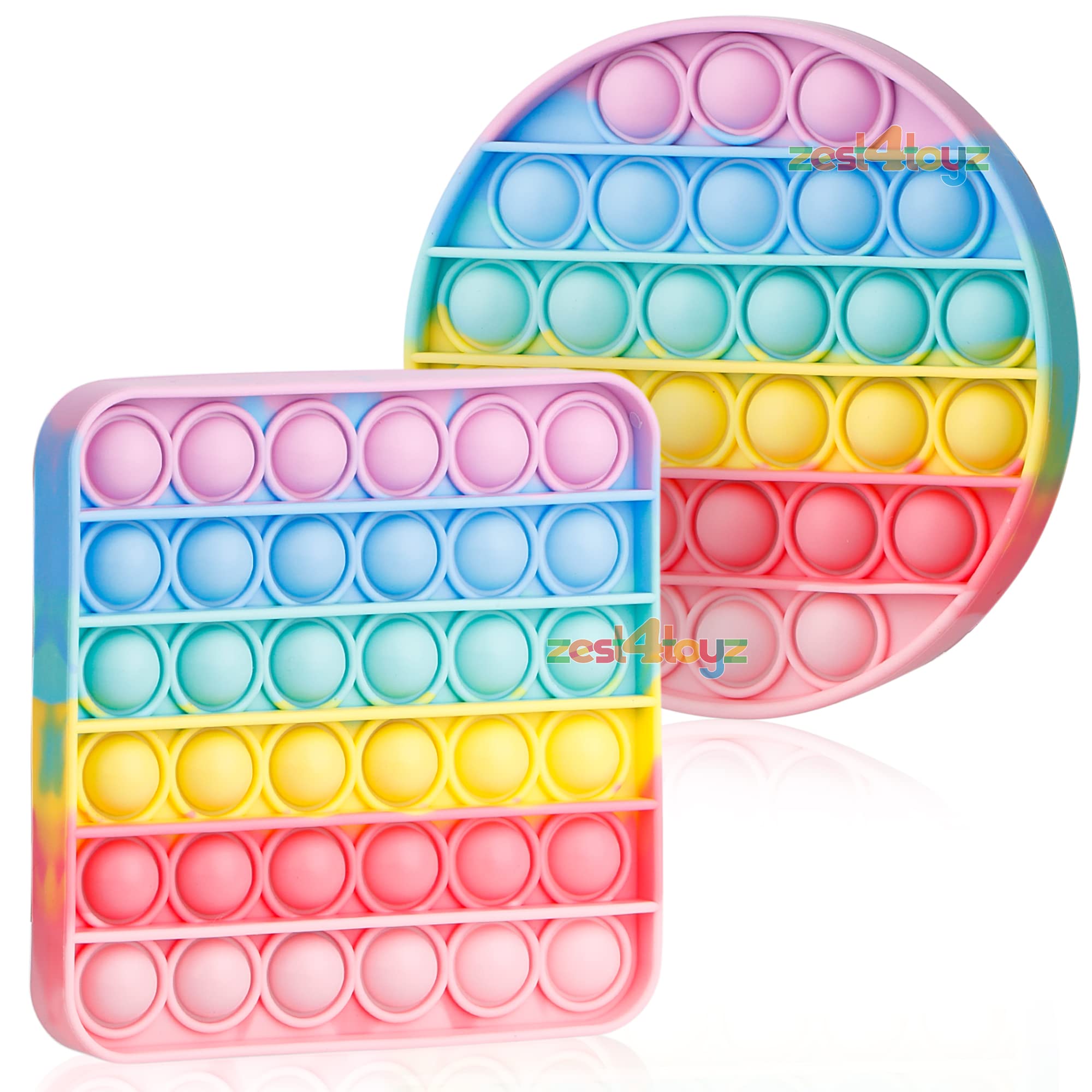 zest 4 toyz Pack of 2 Pop It Fidget Toys Sensory Toy Special Needs Push Pop Bubble Squeeze Silicone Novelty Gifts for Kids Adults (Round+ Square Pop It) Rainbow Color (B09MB1G5R8) Amazon Price History, Amazon Price Tracker