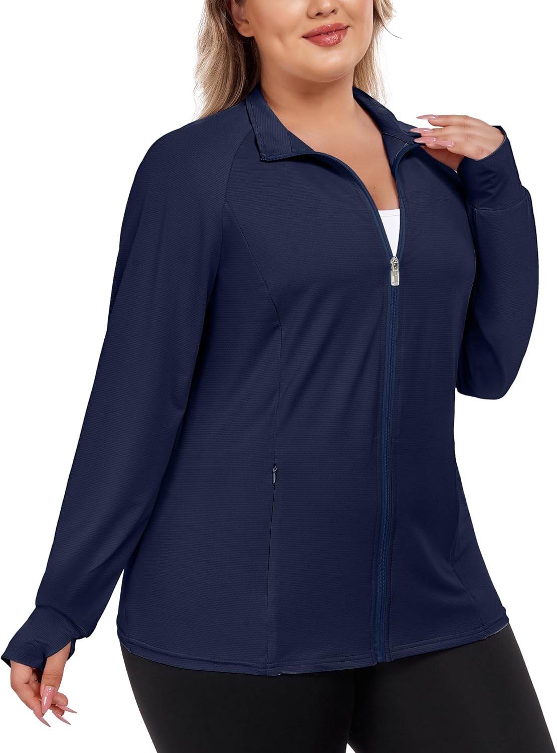 FOREYOND Womens Plus Size UPF 50+ Sun Protection Jacket Lightweight Zip Up Hoodie Cooling Long Sleeve Sun Shirts Workout