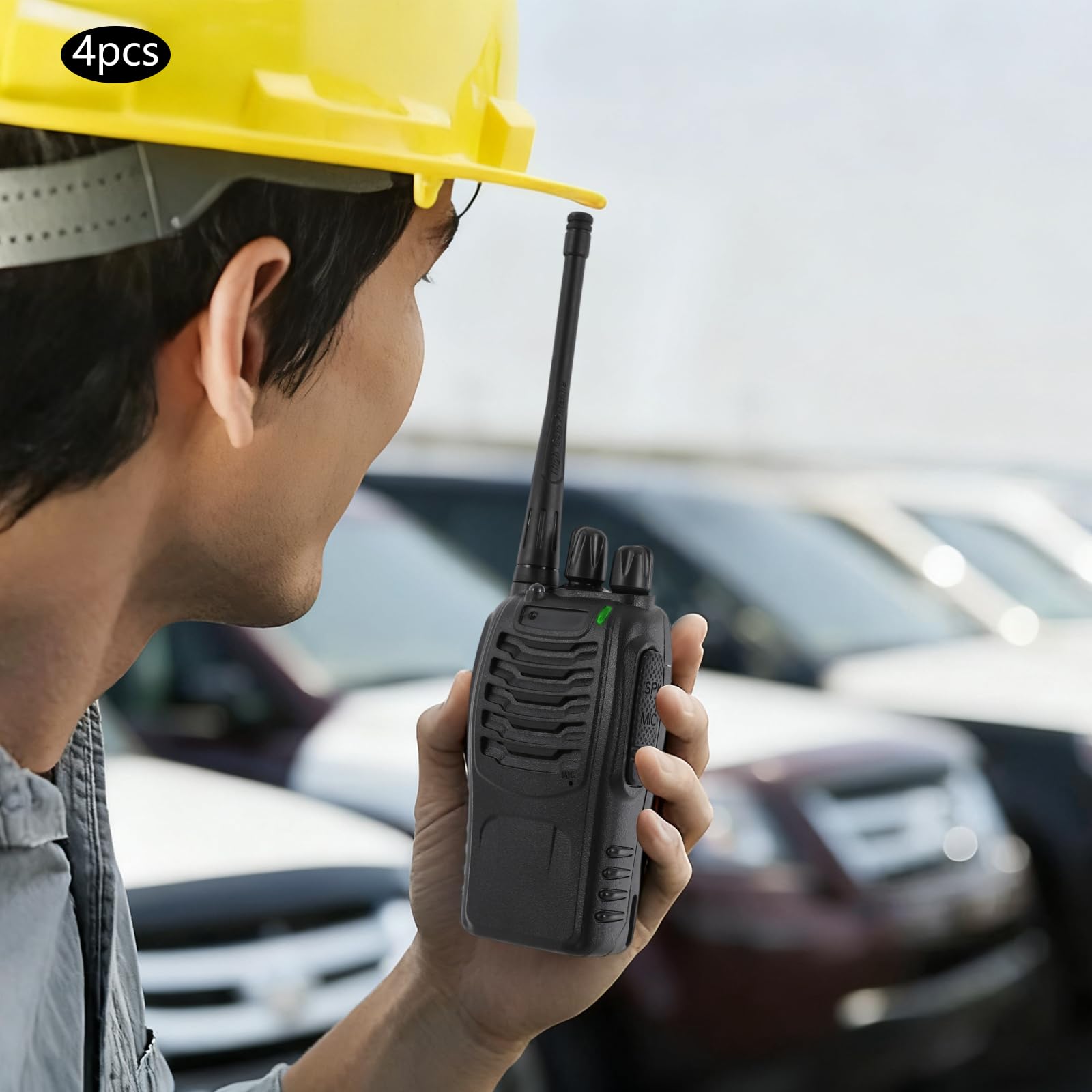 Walkie Talkie Funkgerät Set 10 Stück mit Kopfhörern Ladegerät 5km Reichweite 16 Kanäle 430 440MHz 3W Leistung 1500mAh Akku für Baustelle Hotel Camping Outdoor Teamarbeit (4 Einheiten)