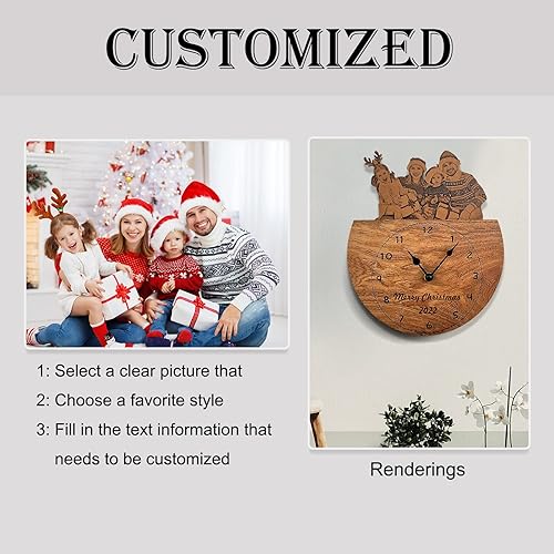 Miniatura 3 de Reloj de madera personalizado con foto, reloj de pared personalizado con texto grabado con imagen, reloj de pared personalizado para decoración de