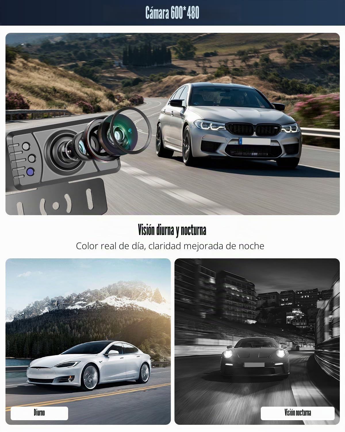 SIXWIN Kit Cámara de Marcha Atrás Inalámbrica con Monitor de 4.3 Pulgadas y 1 Cámara Trasera Inalámbricas, IP68 Impermeable, Visión Nocturna, para Autocaravana, Camión, Coche, Autobús, 12V-36V