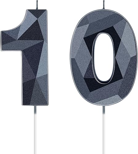 Velas de cumpleaños número 10 en 3D con forma de diamante, número 10, velas de cumpleaños para decoración de cumpleaños, decoraciones familiares,