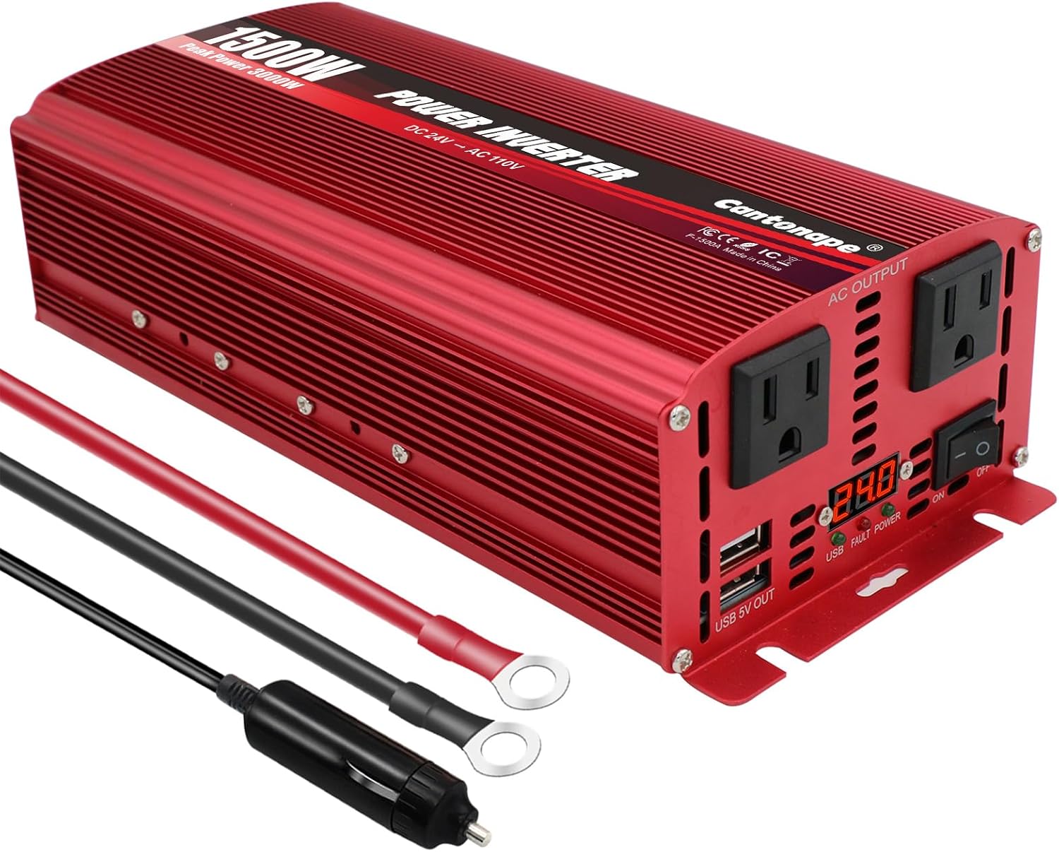 Amazon.com: Cantonape 1500W/3000W(Peak) Power Inverter DC 24V to 110V ...