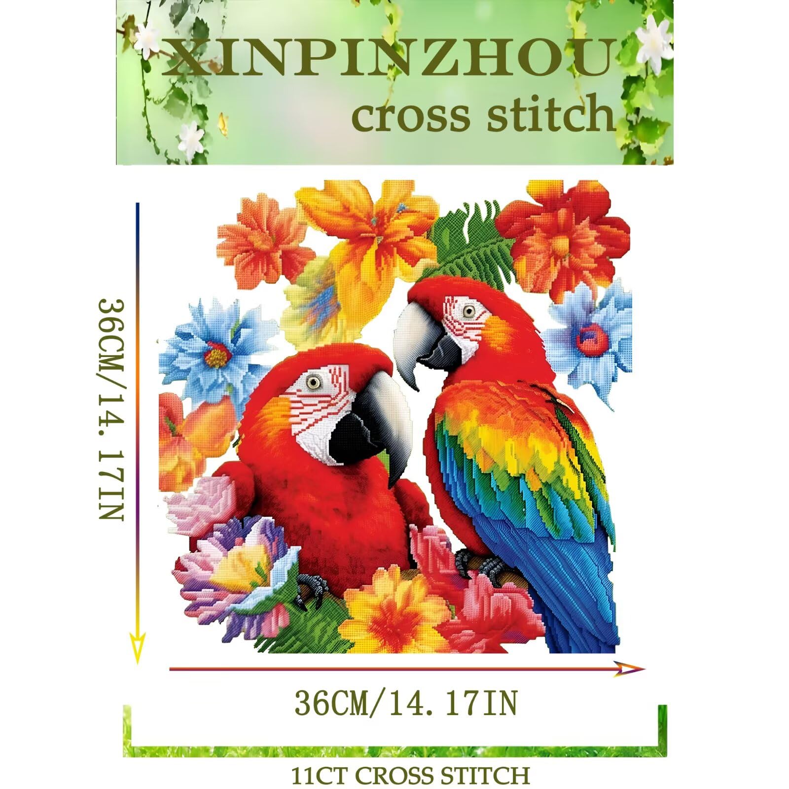 Xinpinzhou Broderie Point de Croix - 30x30 cm Canevas Kit Complet Adulte, 11CT Pré Imprimé Chat Mignon Modèle‌, Facile Loisirs Créatifs Set avec Fils Pour Activité Manuelle Debutant